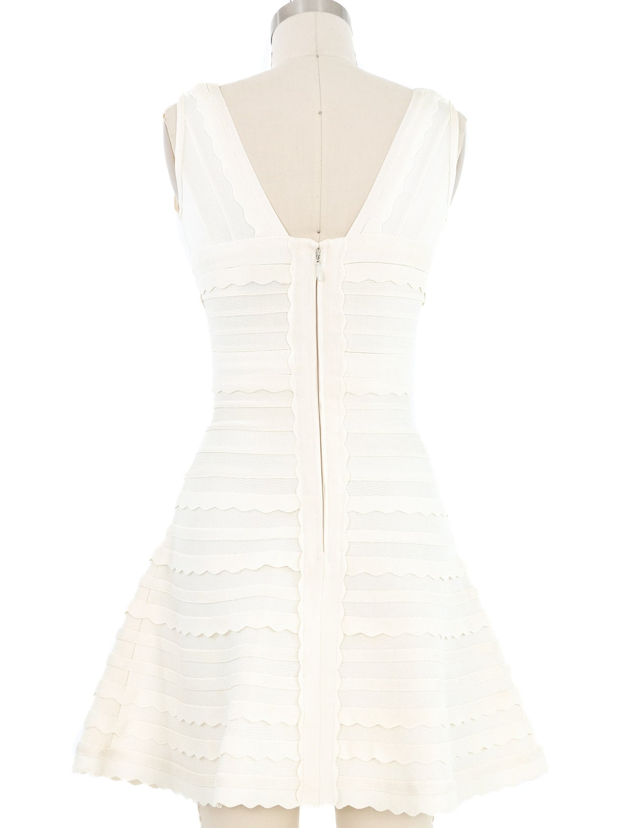 Herve Leger Ivory Scalloped Flare Dress