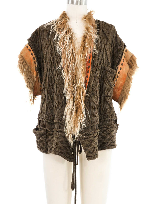 Jean Paul Gaultier Mongolian Fur Trimmed Sweater Jacket arcadeshops.com