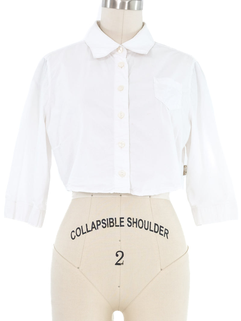 Gaultier Jeans Cropped White Button Front Shirt Top arcadeshops.com