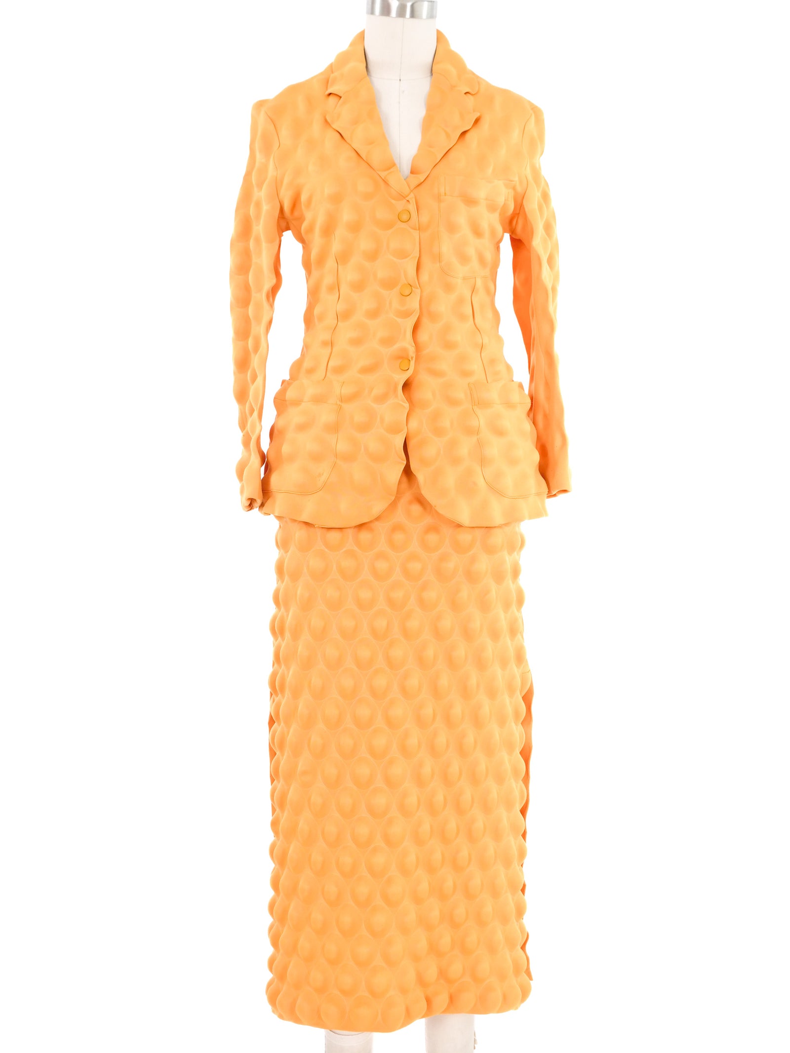 2000 Issey Miyake Mustard Egg Crate Skirt Suit