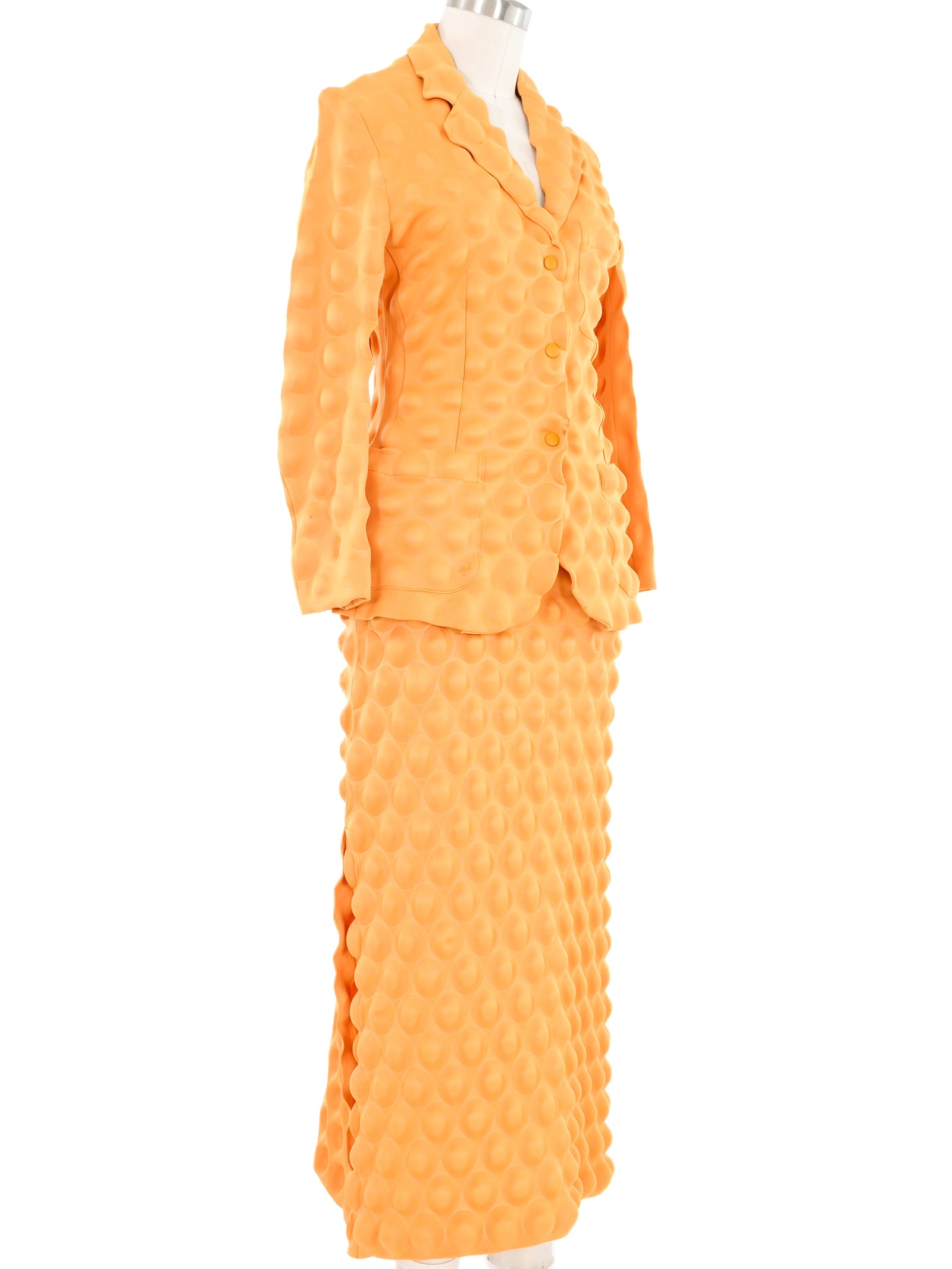2000 Issey Miyake Mustard Egg Crate Skirt Suit