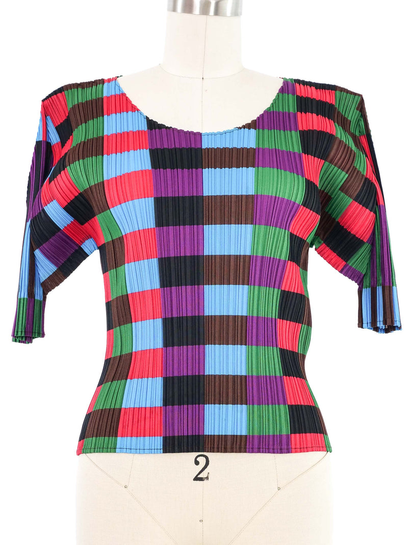 Issey Miyake Pleats Please Multicolor Check Top Top arcadeshops.com