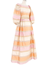 Travilla Pastel Striped Raw Silk Gown Dress arcadeshops.com