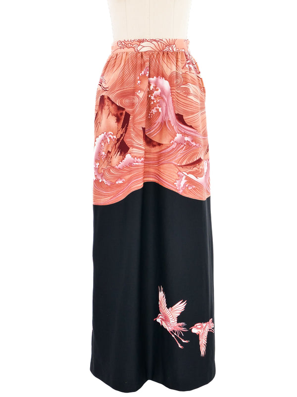 1970s Wave Printed Jersey Maxi Skirt Bottom arcadeshops.com