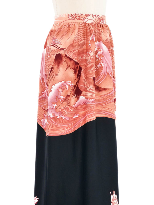 1970s Wave Printed Jersey Maxi Skirt Bottom arcadeshops.com