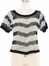Black and Grey Striped Floral Crochet Top Top arcadeshops.com