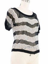 Black and Grey Striped Floral Crochet Top Top arcadeshops.com