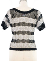 Black and Grey Striped Floral Crochet Top Top arcadeshops.com