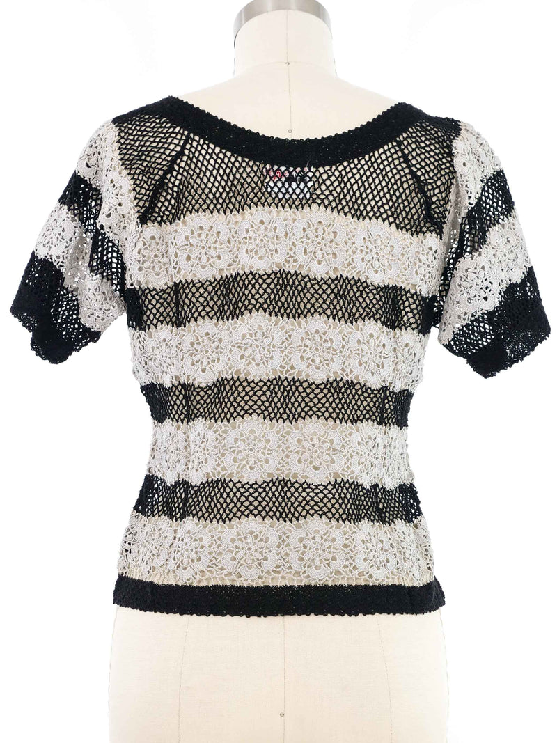 Black and Grey Striped Floral Crochet Top Top arcadeshops.com