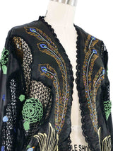 Peacock Embroidered Silk Crochet Cardigan Jacket arcadeshops.com
