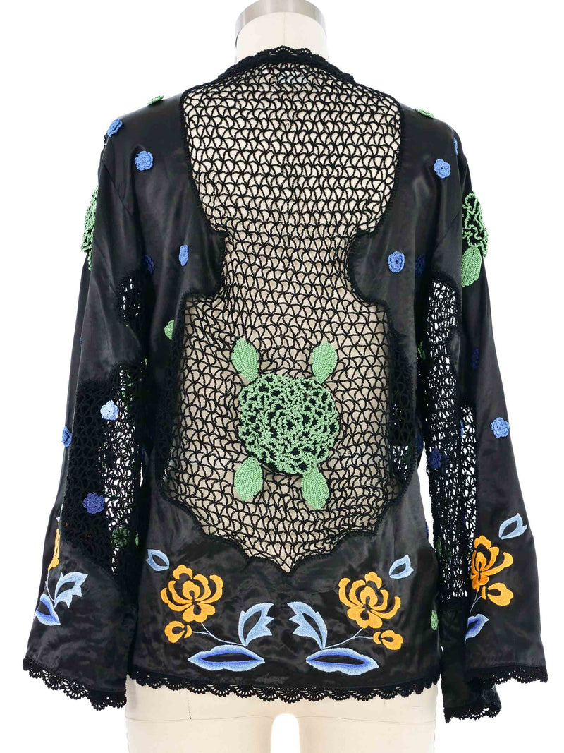 Peacock Embroidered Silk Crochet Cardigan Jacket arcadeshops.com