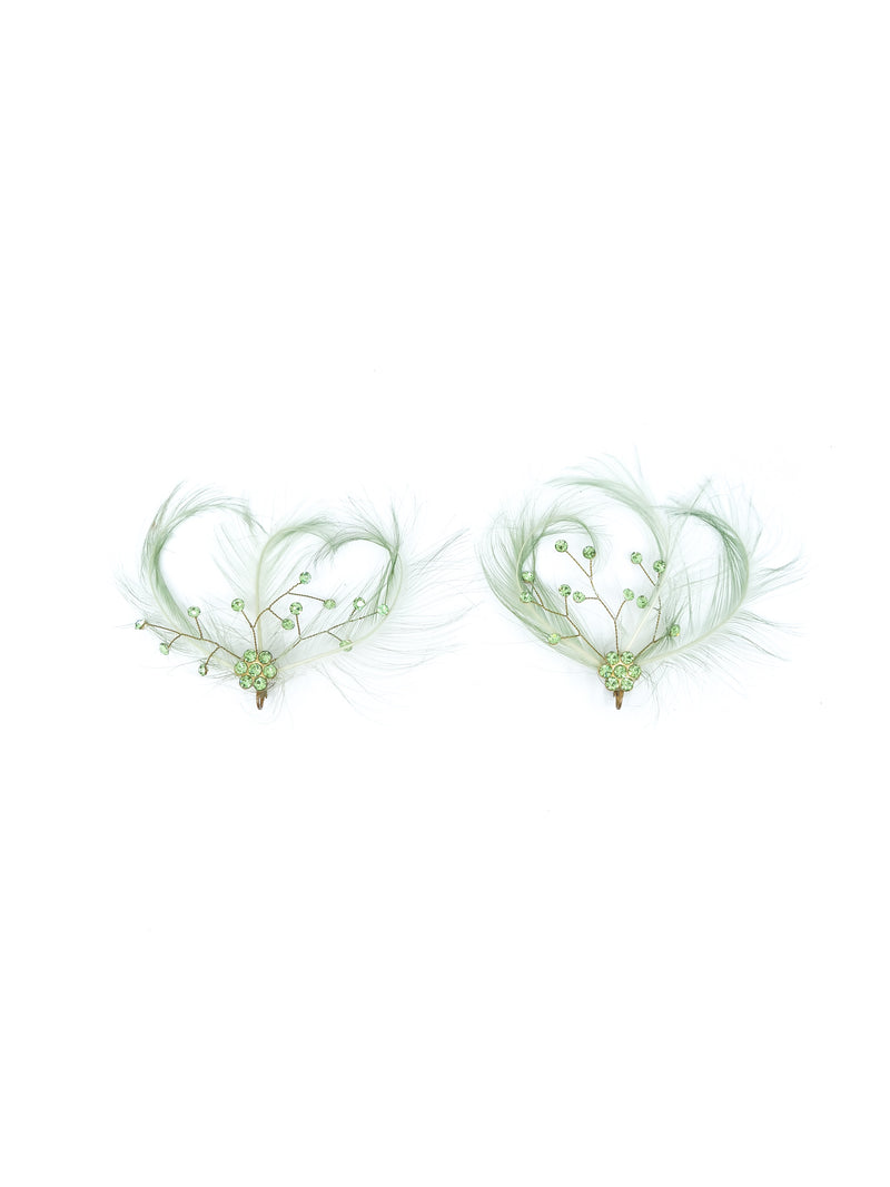 1960s Green Feather Earrings Accessory arcadeshops.com