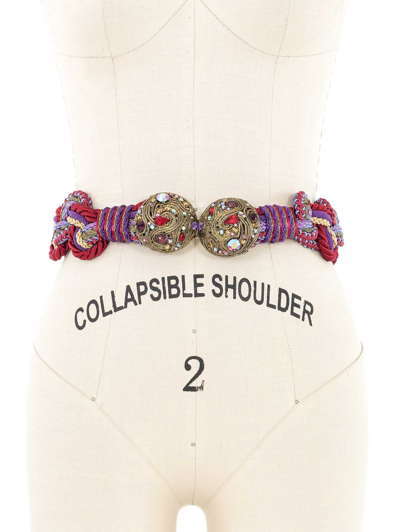 Jewel Tone Braided Rhinestone Buckle Belt Accessory arcadeshops.com