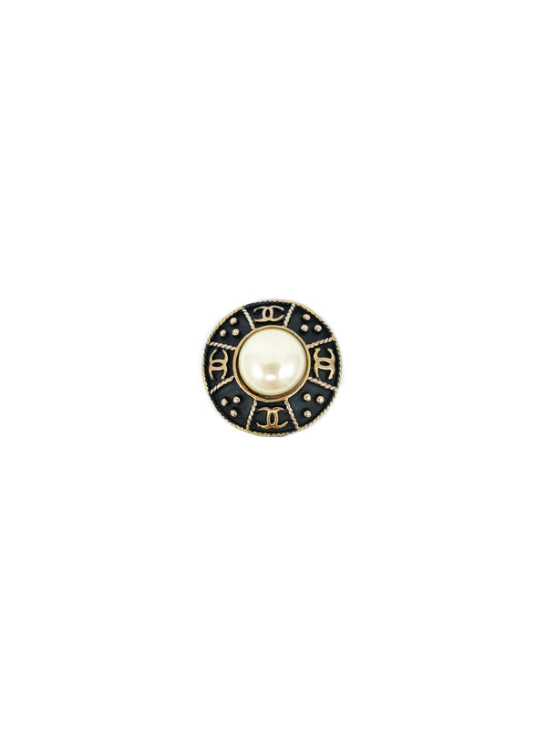 Chanel Patinated Bronze and Pearl Logo Medallion Earrings Accessory arcadeshops.com