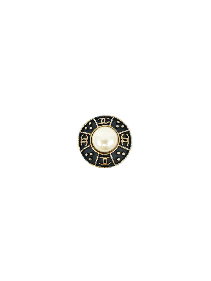 Chanel Patinated Bronze and Pearl Logo Medallion Earrings Accessory arcadeshops.com