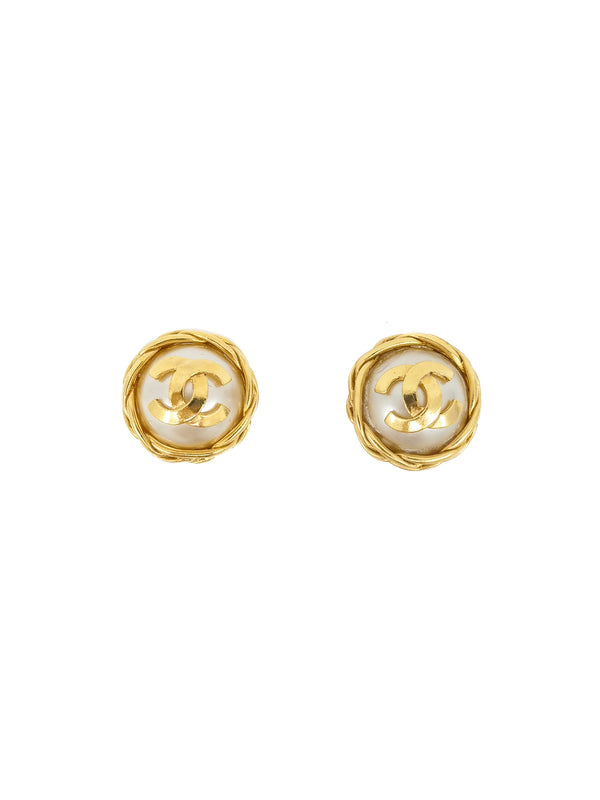 1995 Chanel Rope Accent Pearl Logo Earrings Accessory arcadeshops.com