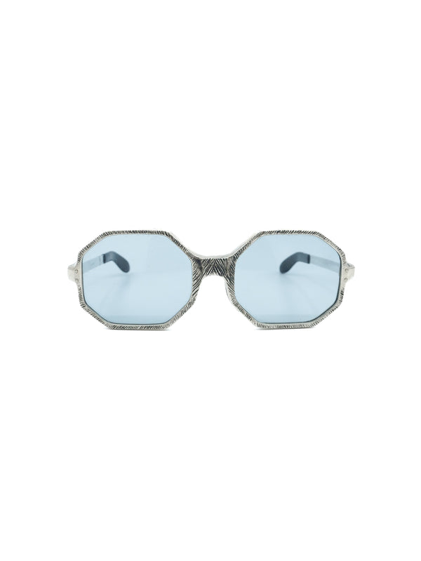1970s Etched Silver Octagonal Sunglasses Accessory arcadeshops.com