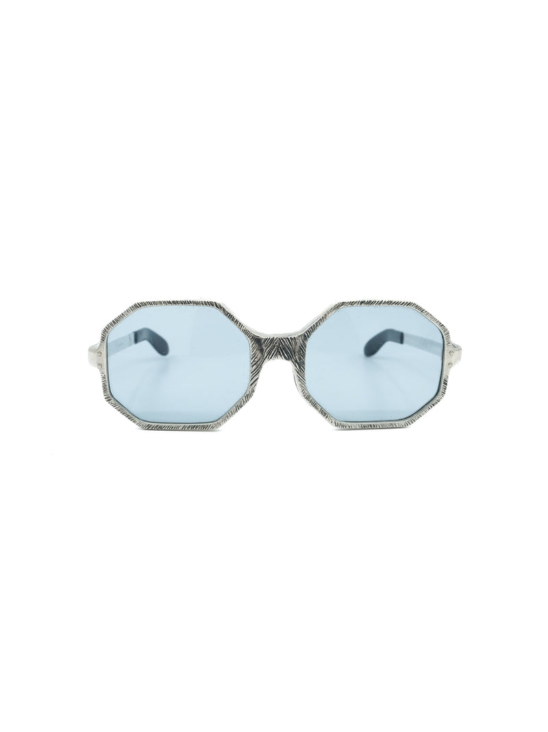 1970s Etched Silver Octagonal Sunglasses Accessory arcadeshops.com