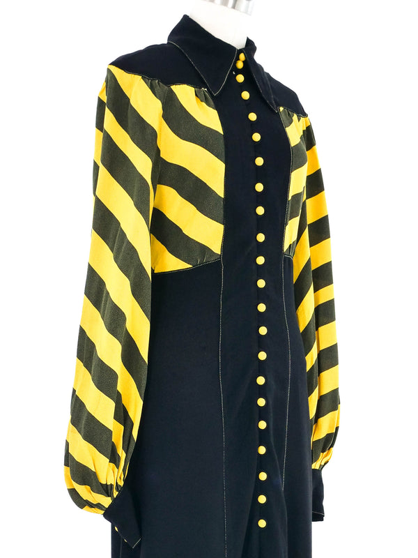Ossie Clark Yellow Striped Crepe Dress Dress arcadeshops.com