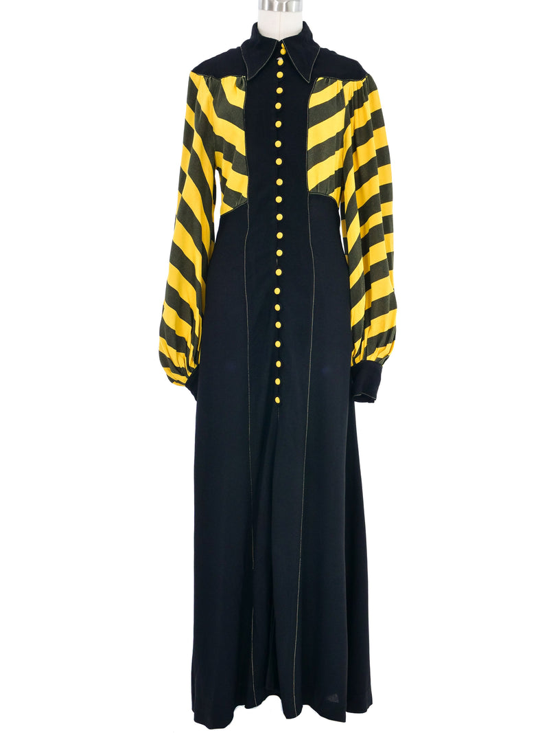 Ossie Clark Yellow Striped Crepe Dress Dress arcadeshops.com