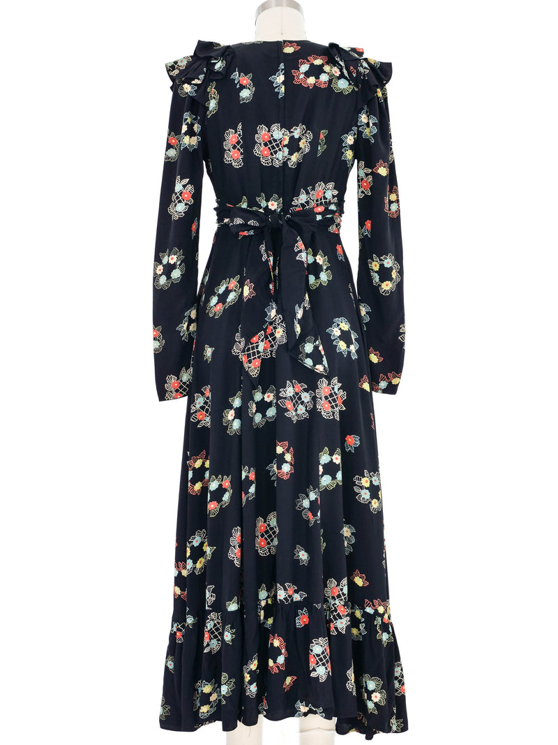 Ossie Clark Celia Birtwell Floral Printed Black Dress Dress arcadeshops.com