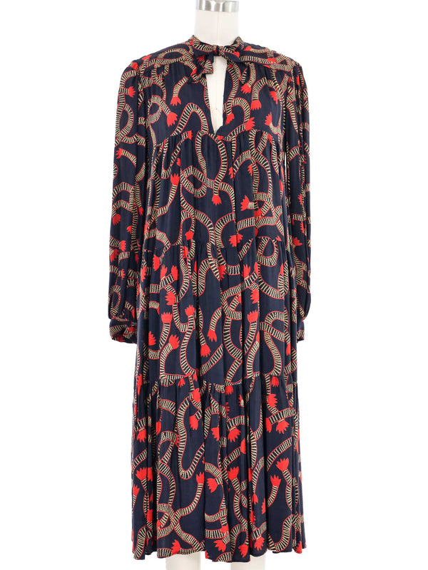 Ossie Clark Abstract Printed Navy Babydoll Dress Dress arcadeshops.com