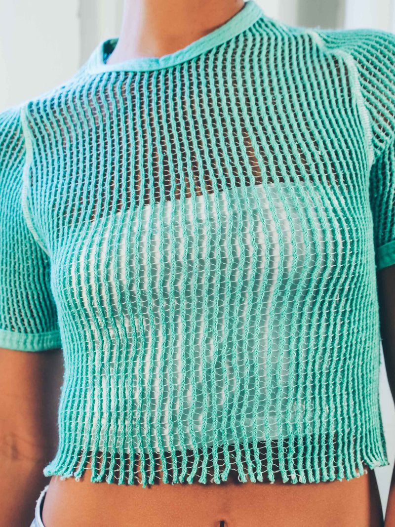 1970s Aqua Czech Military Mesh Cropped Tee T-shirt arcadeshops.com