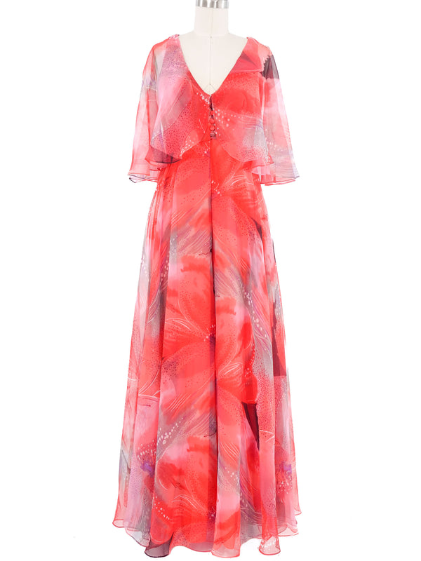 1960s Printed Chiffon Flutter Dress Dress arcadeshops.com
