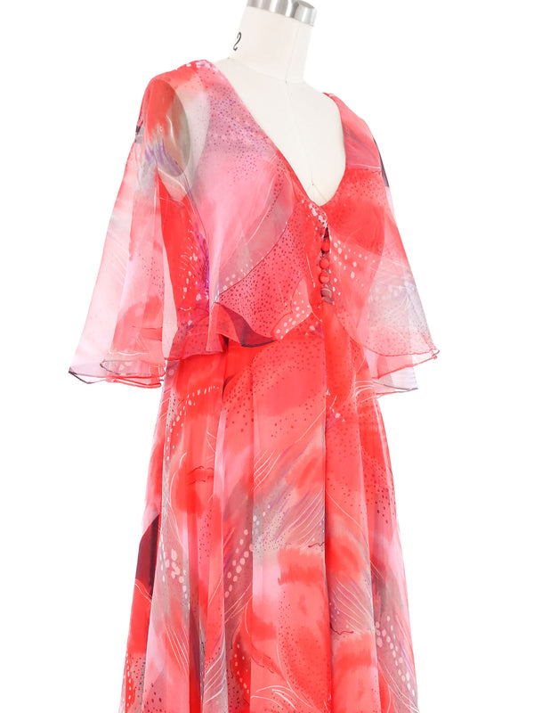 1960s Printed Chiffon Flutter Dress Dress arcadeshops.com
