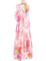 1970s Floral Printed Chiffon Maxi Dress and Shawl Dress arcadeshops.com