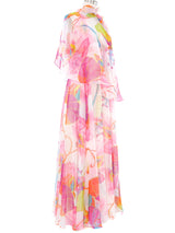 1970s Floral Printed Chiffon Maxi Dress and Shawl Dress arcadeshops.com