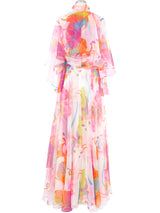 1970s Floral Printed Chiffon Maxi Dress and Shawl Dress arcadeshops.com