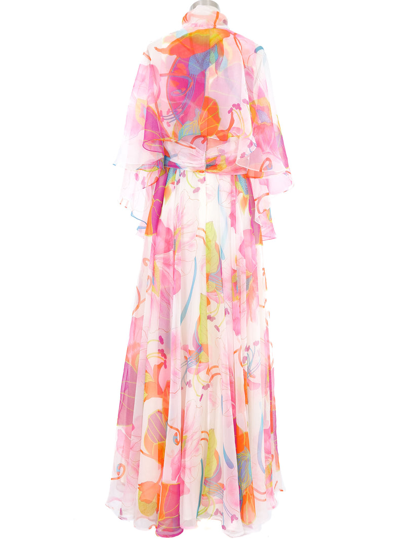 1970s Floral Printed Chiffon Maxi Dress and Shawl Dress arcadeshops.com