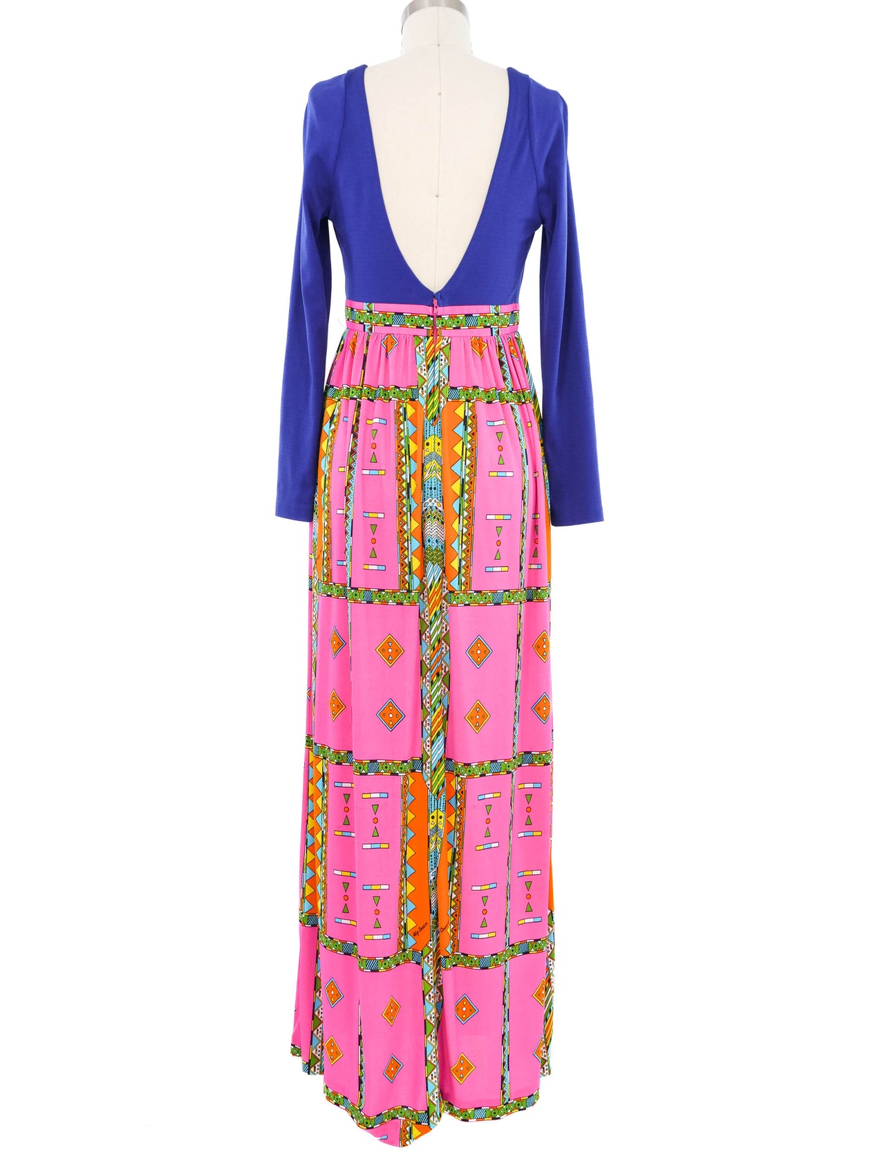 1970s Oleg Cassini Psychedelic Print Jersey Dress