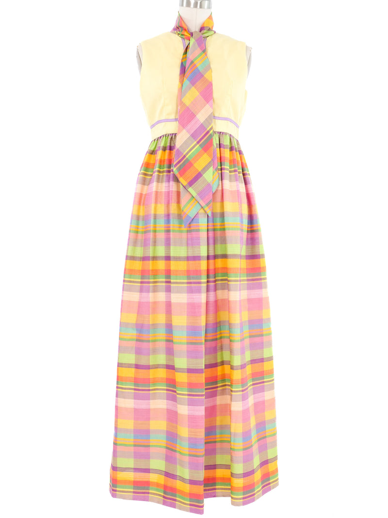 Madras Plaid Tie Neck Sleeveless Dress Dress arcadeshops.com