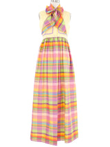 Madras Plaid Tie Neck Sleeveless Dress Dress arcadeshops.com