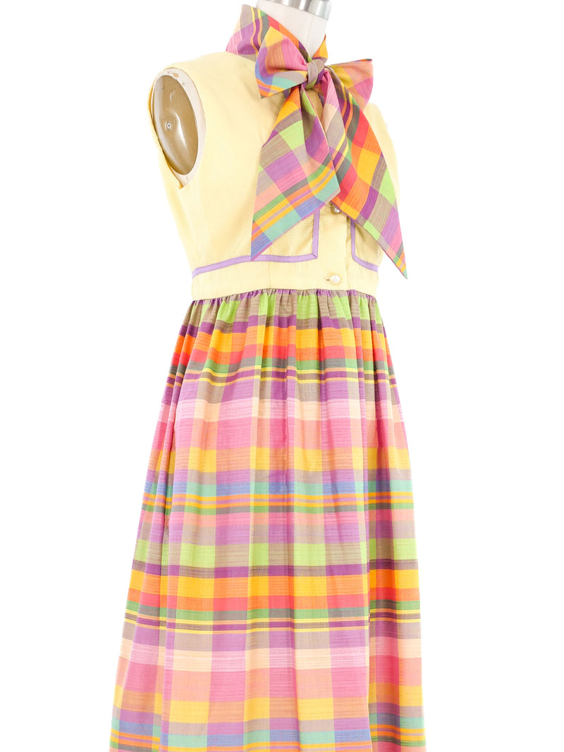 Madras Plaid Tie Neck Sleeveless Dress Dress arcadeshops.com