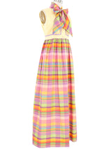 Madras Plaid Tie Neck Sleeveless Dress Dress arcadeshops.com