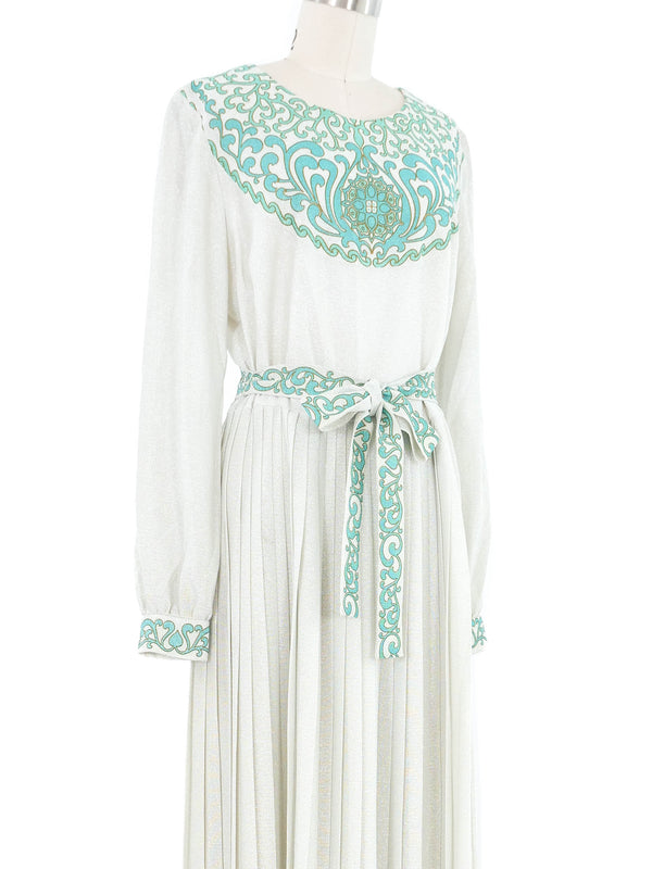1970s Shaheen Metallic Silver Pleated Maxi Dress Dress arcadeshops.com