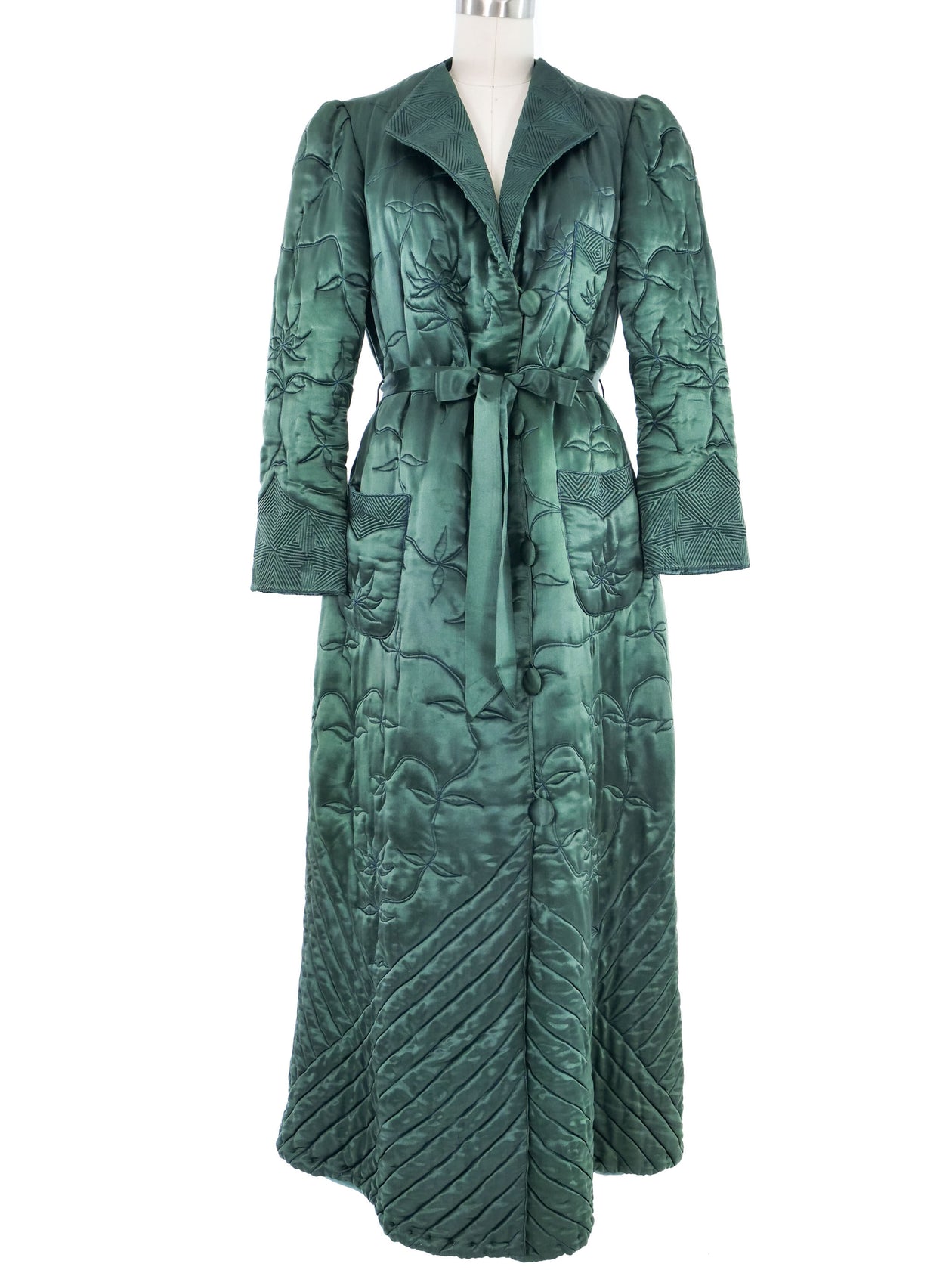 1940s Green Quilted Satin Robe 1940s Green Quilted Satin Robe
