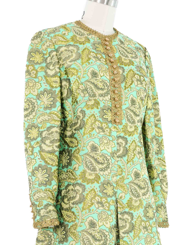 Adele Simpson Metallic Floral Brocade Pleat Front Dress Dress arcadeshops.com