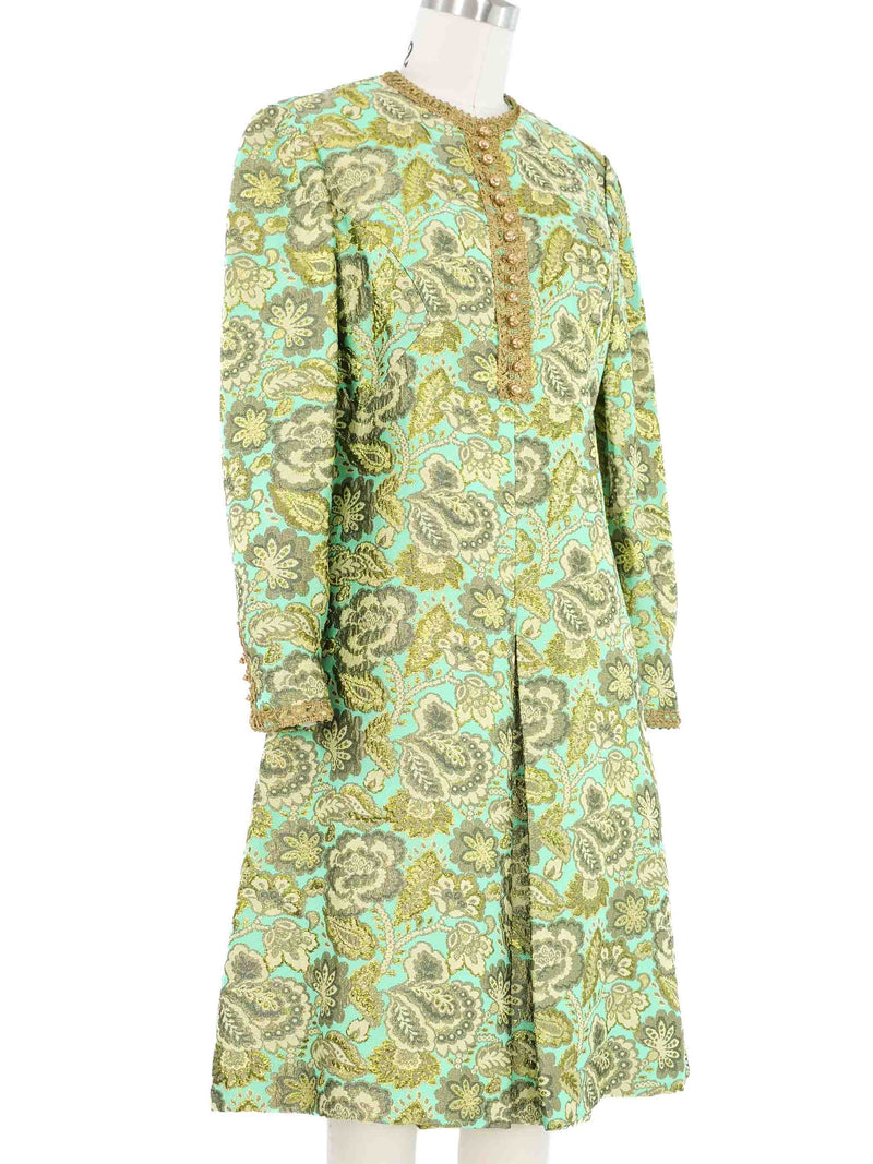 Adele Simpson Metallic Floral Brocade Pleat Front Dress Dress arcadeshops.com