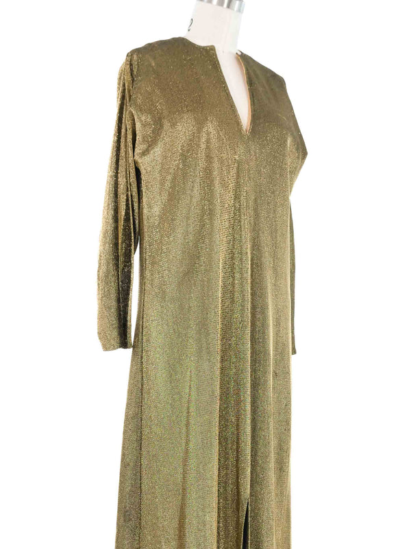 Halston Metallic Gold Caftan Dress arcadeshops.com