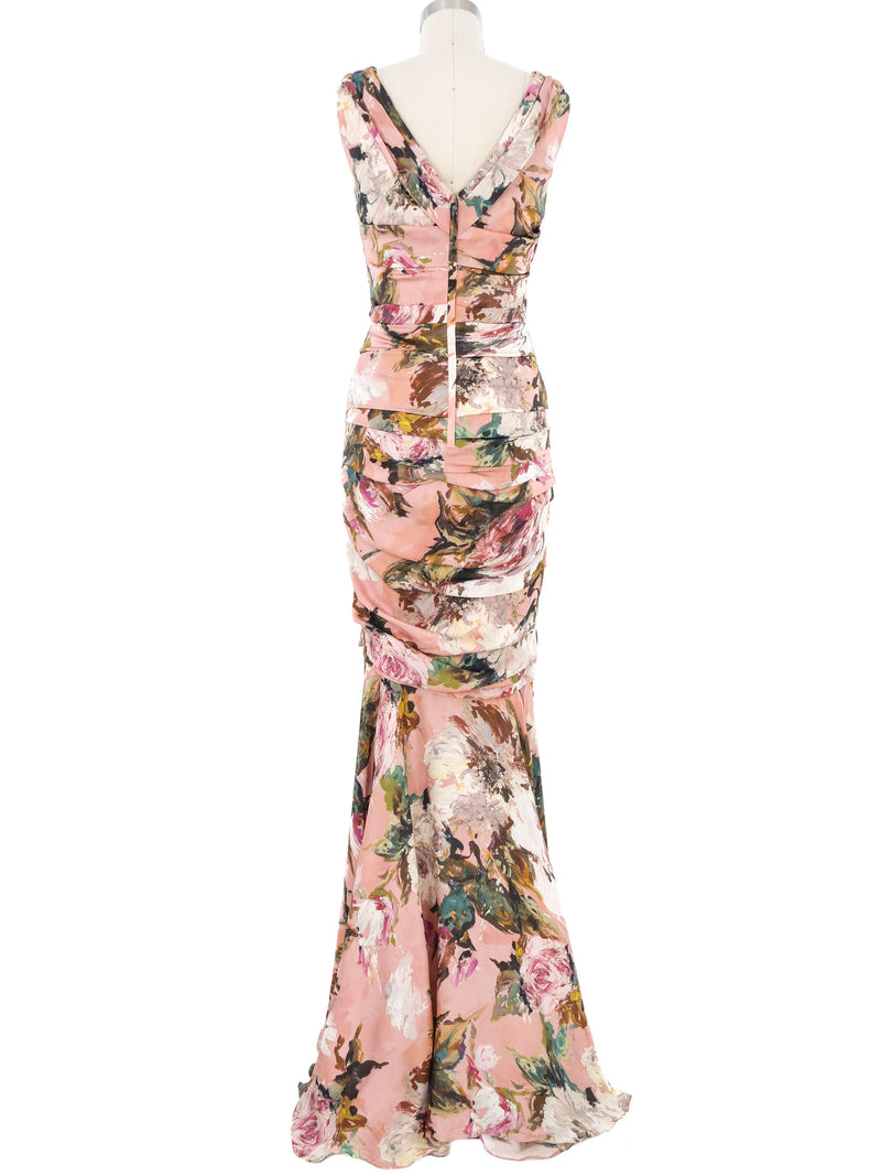 Dolce & Gabbana Floral Draped Silk Gown Dress arcadeshops.com