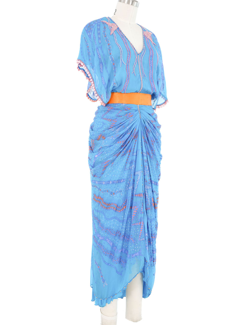Zandra Rhodes Embellished Cerulean Silk Dress Dress arcadeshops.com