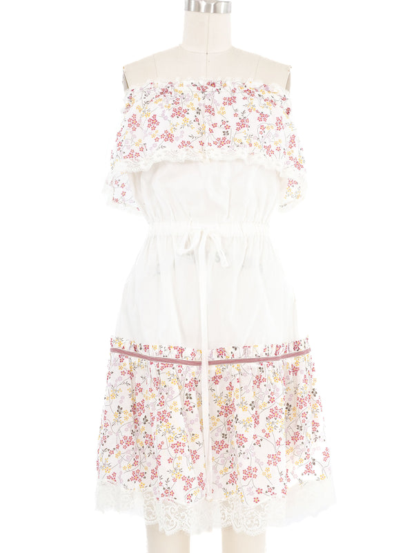 D&G White Strapless Floral Lace Trimmed Dress Dress arcadeshops.com