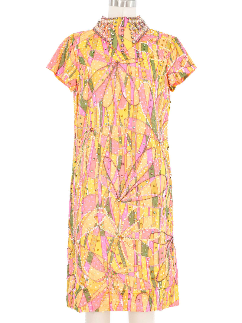 1960s Embellished Floral Optical Print Dress Dress arcadeshops.com