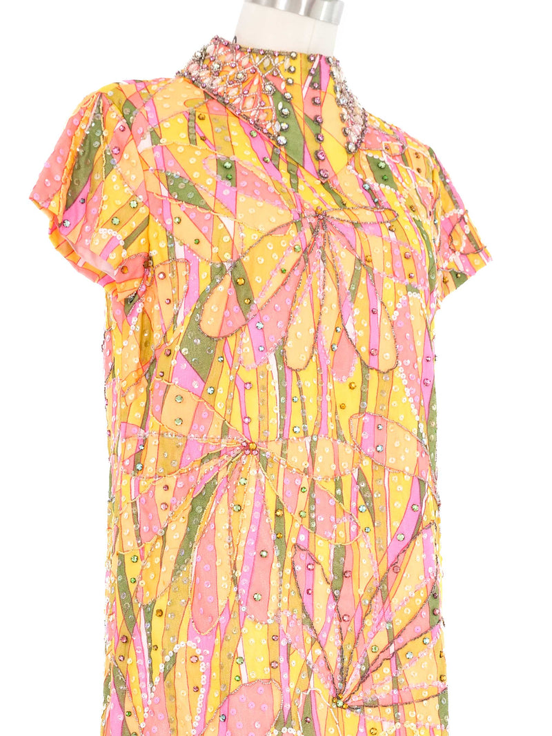 1960s Embellished Floral Optical Print Dress Dress arcadeshops.com