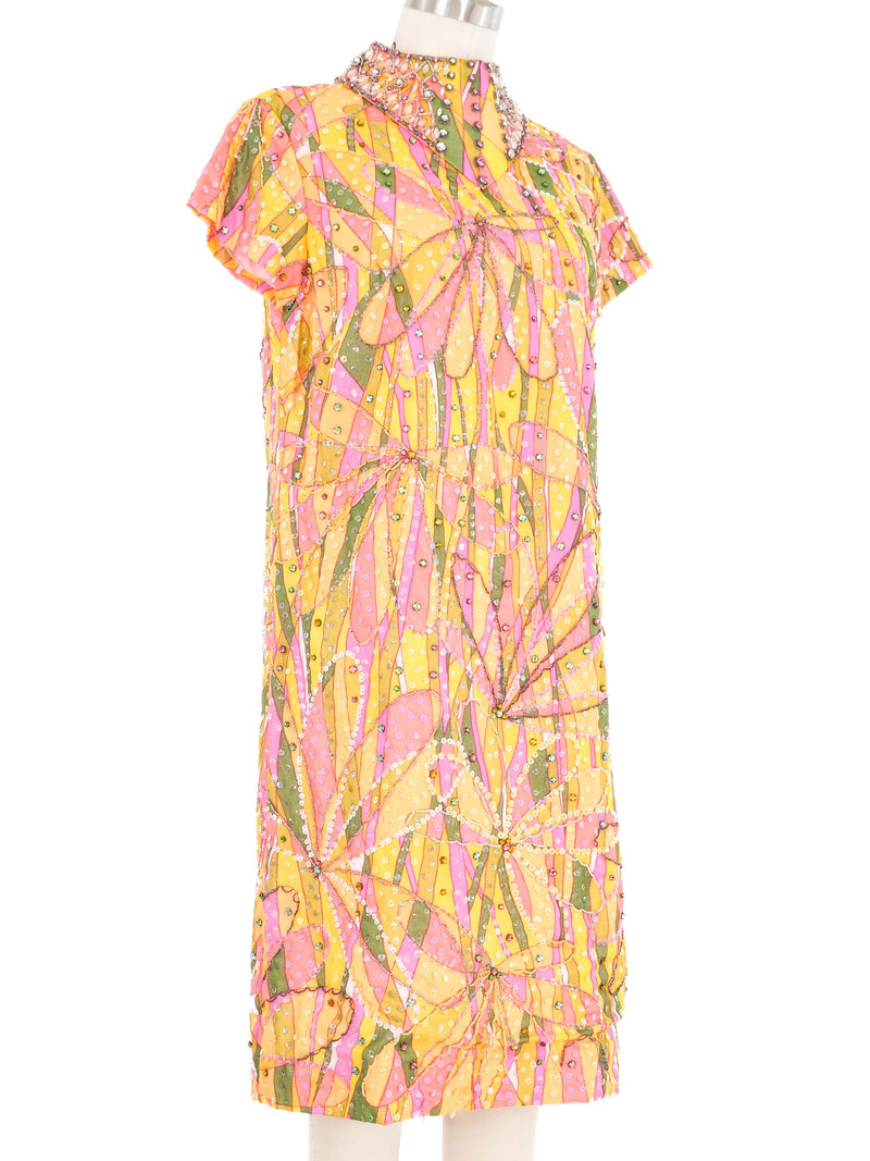 1960s Embellished Floral Optical Print Dress Dress arcadeshops.com