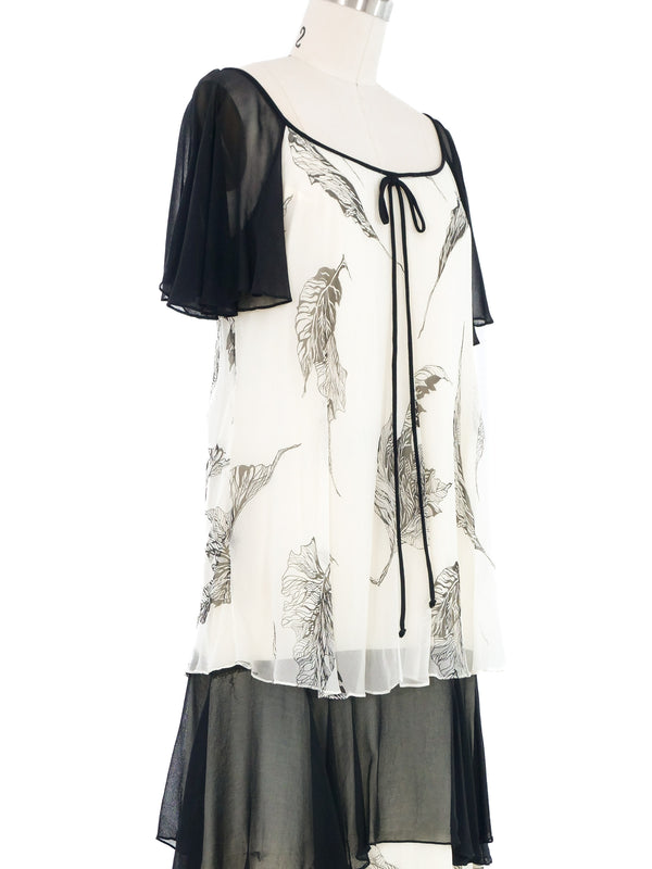1970s Graphic Floral Flutter Dress Dress arcadeshops.com